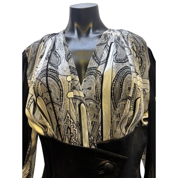 Jean Claude Jitrois Sheer White & Black Leather Accent Blouse M - Picture 5 of 9
